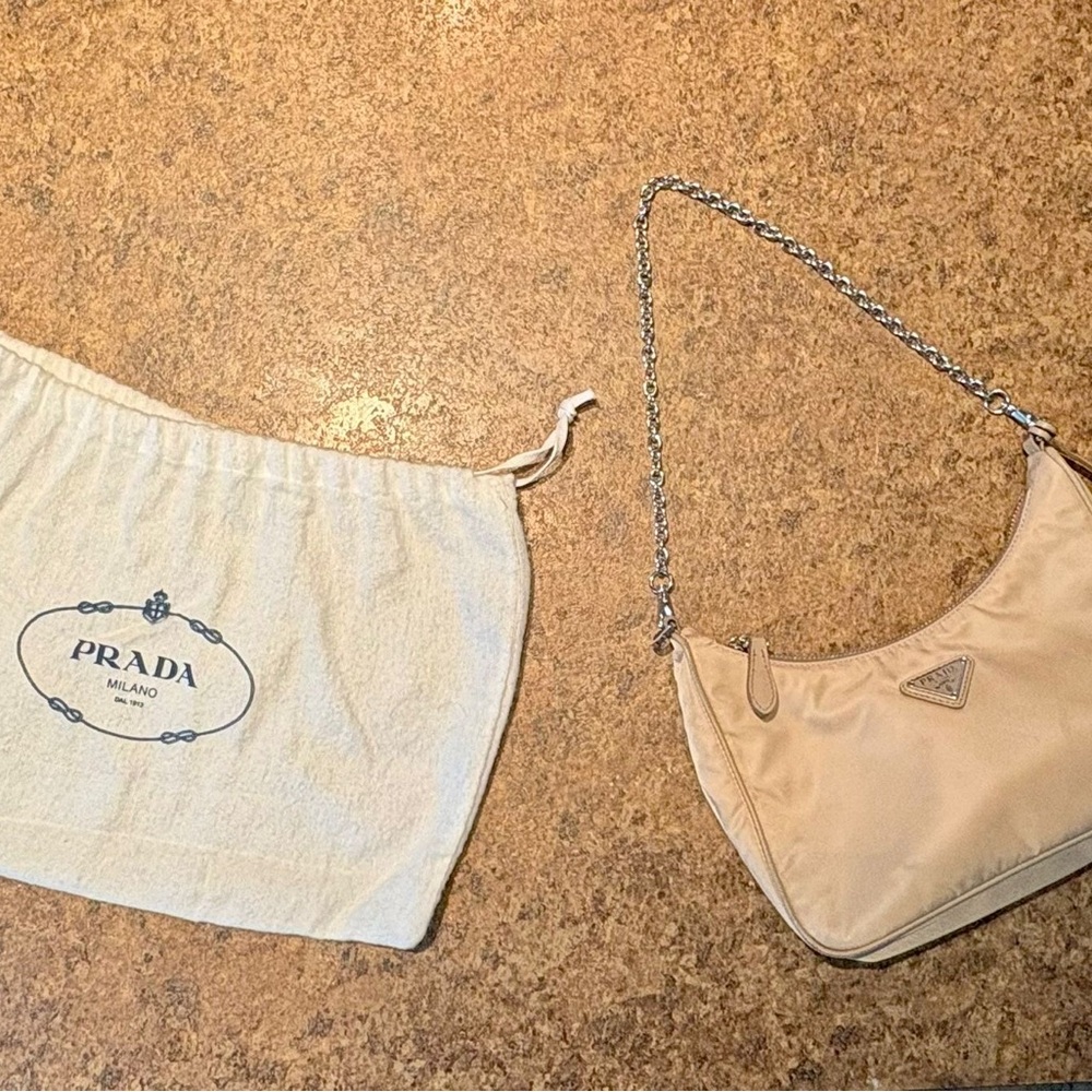 Prada Cream Shoulder Bag with Silver Chain